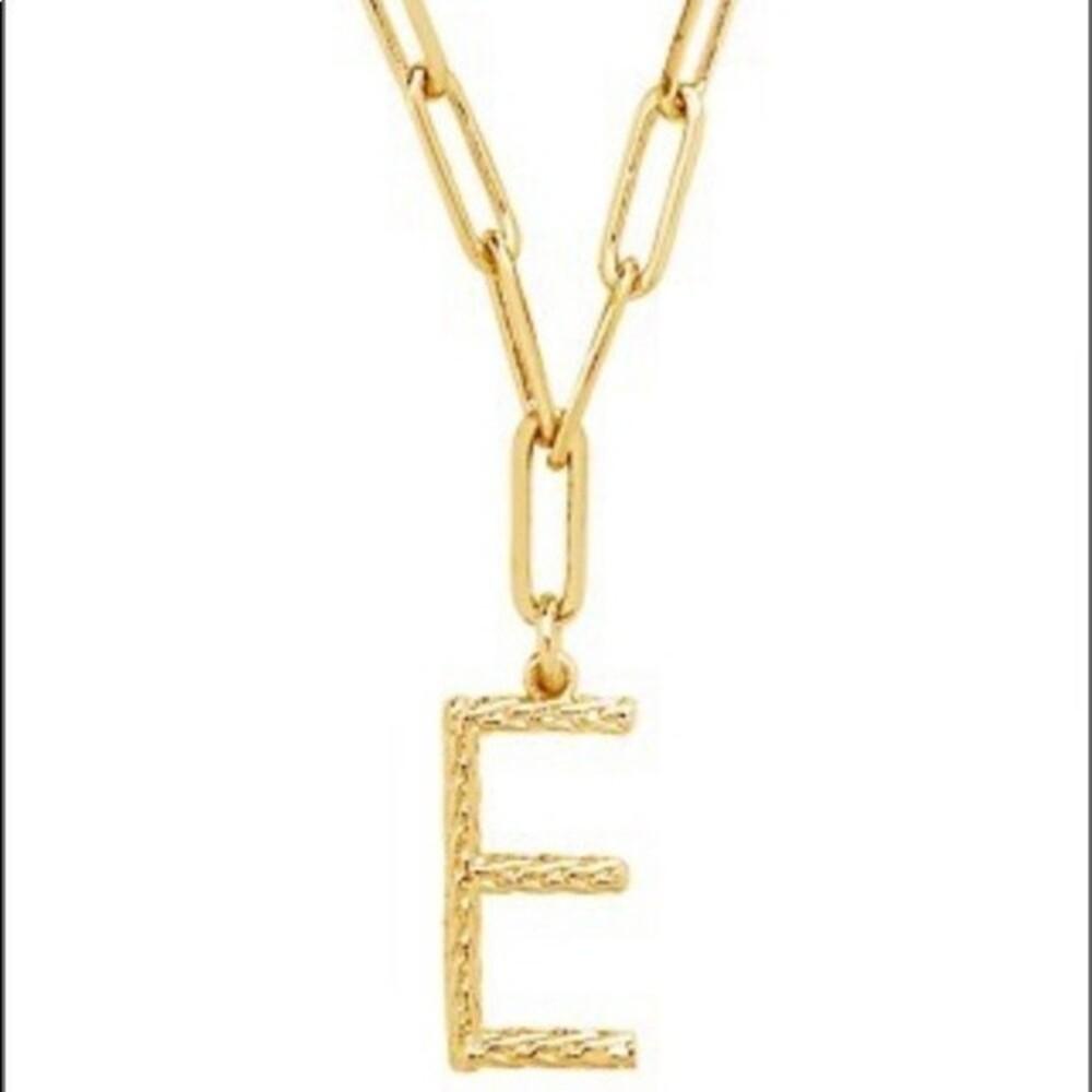 14K Goldtone Braided E Initial Pendant Necklace by Sterling Forever